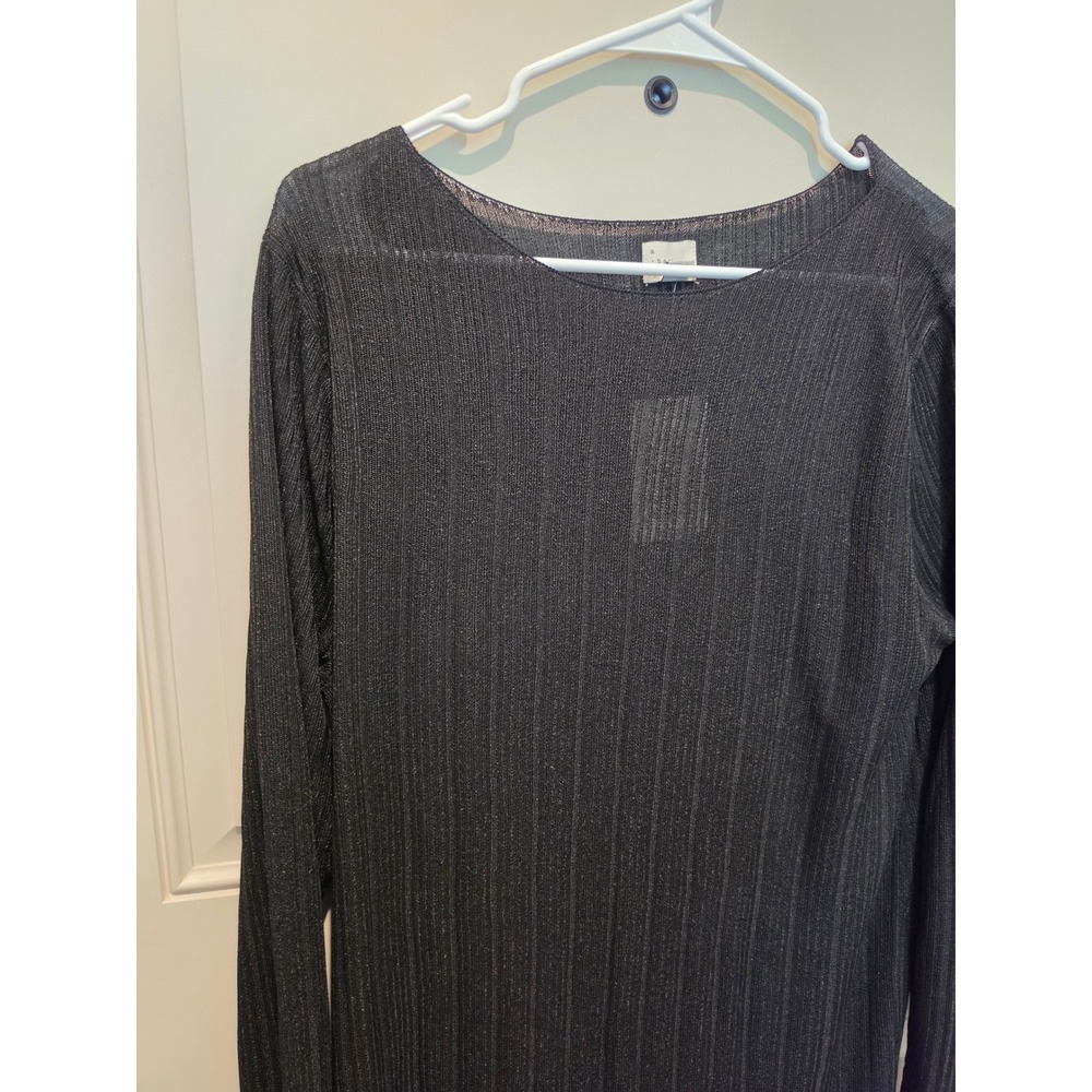 A New Day Plisse Midi Dress Womens XL Black NEW Long Sleeve Column Boat Neck - Picture 4 of 9